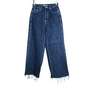 Pacsun Baggy Button Fly Dark Wash Blue Denim Distressed Jeans Women's Size 24